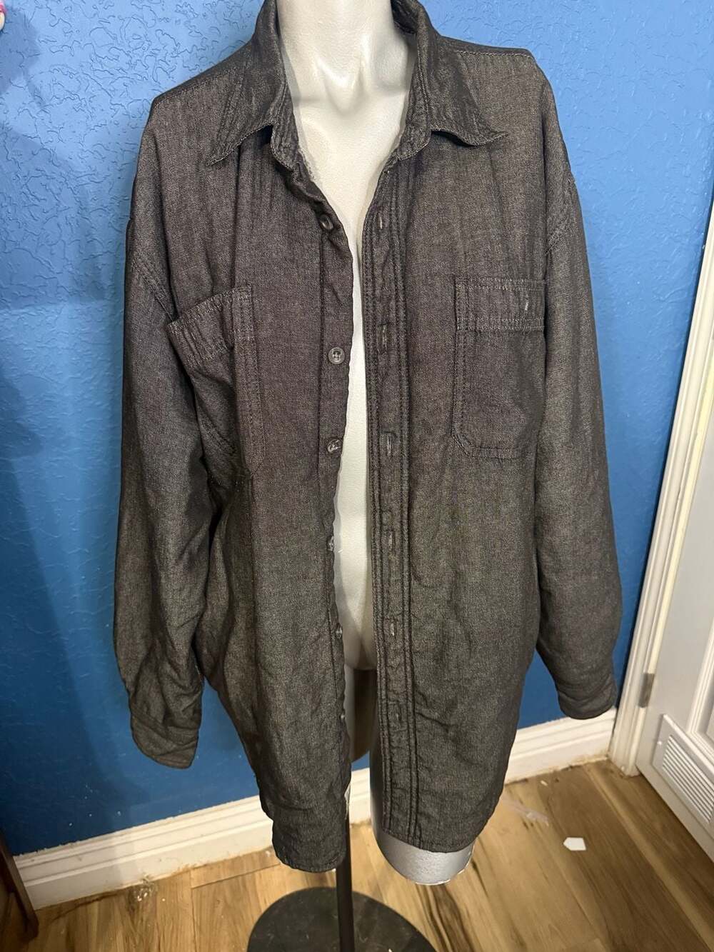 Wrangler Large Sherpa Lined Black Denim Shacket Shirt Jacket Western